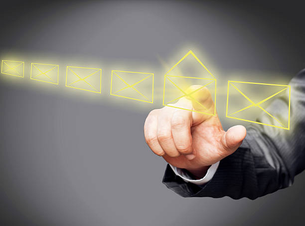Email icons on touch screen  email sequence stock pictures, royalty-free photos & images