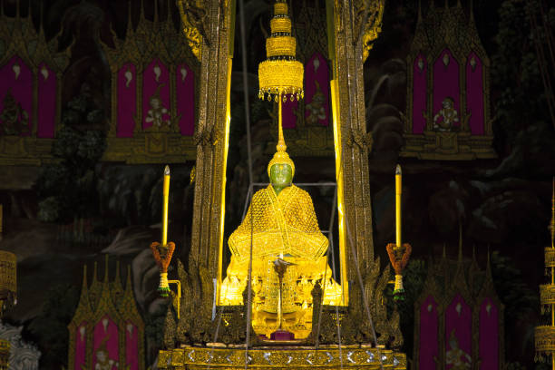 Emerald Buddha statue enshrined in Wat Phra Kaew, Bangkok stock photo