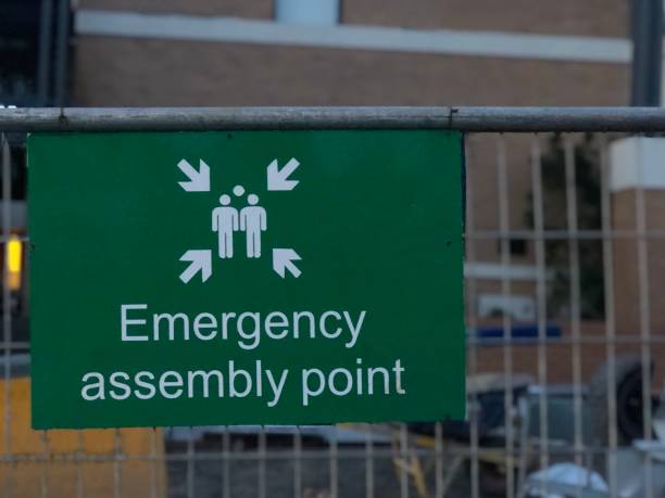 Emergency assembly sign stock photo