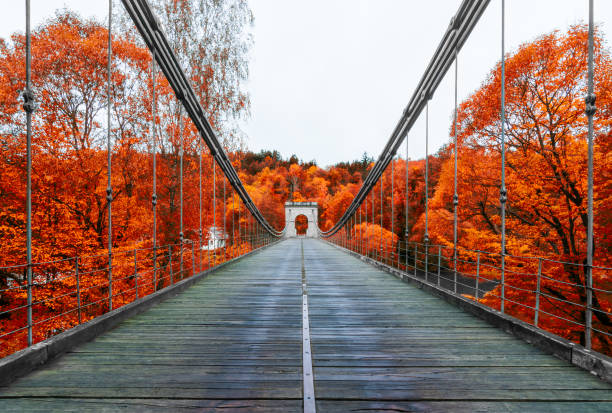 Empire chain bridge across the river Luznice, Stadlec, Czech Republic, Europe stock photo