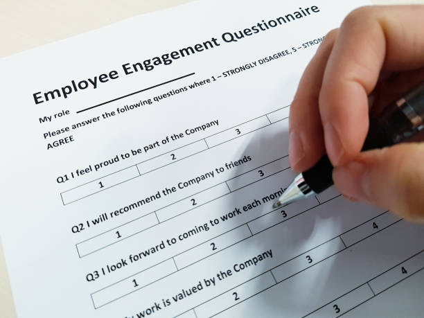 Employee Engagement awareness. A hand picking the preferred engagement method stock photo