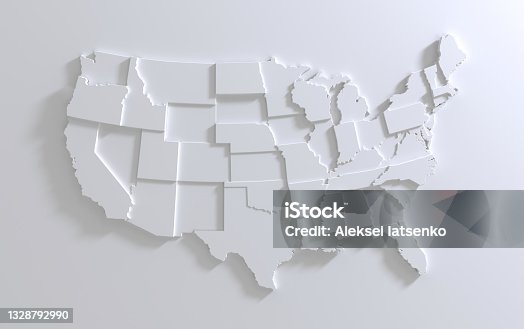 istock USA Empty 3d Geographic Map Abstract Levels Render 1328792990