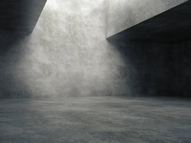 salle vide de béton abstraite et feux latéraux, 3d rendering - fond studio minimaliste beton photos et images de collection