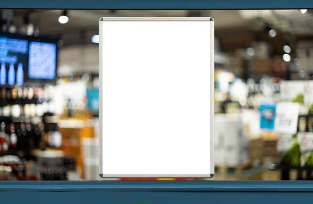 Empty advertising board Empty advertising board in liquor store showcase market retail space photos stock pictures, royalty-free photos & images