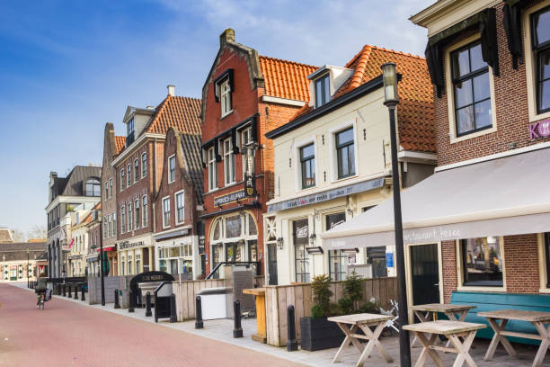 Empty bars and restaurants on the Koemarkt square in Purmerend stock photo