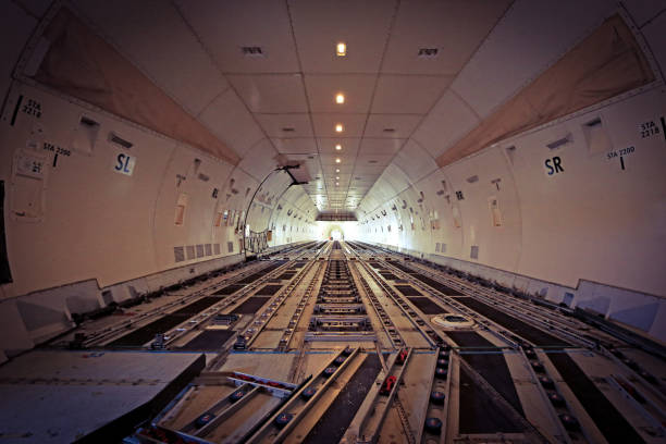 Empty Cargo Main Deck of a 747 Freighter stock photo