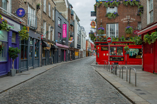 Empty city streets during Covid 19, Dublin, Ireland. stock photo