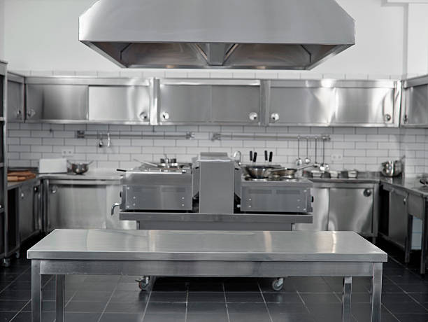 Empty commercial kitchen Steel commercial kitchen. commercial kitchen stock pictures, royalty-free photos & images