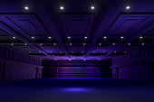 istock Empty convention hall center with stage.The backdrop for exhibition stands,booth elements. Meeting room for the conference.Big Arena for entertainment,concert,event. ballroom.3d render. 1324732864
