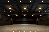 istock Empty convention hall center with stage.The backdrop for exhibition stands,booth elements. Meeting room for the conference.Big Arena for entertainment,concert,event. ballroom.3d render. 1344729946