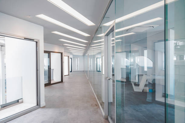 Empty corridor in modern office building stock photo