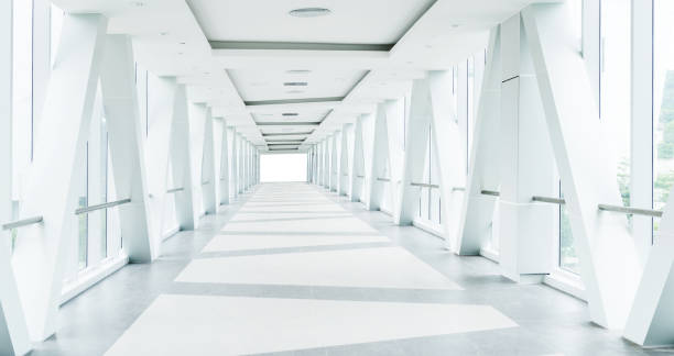 Empty corridor in office building stock photo