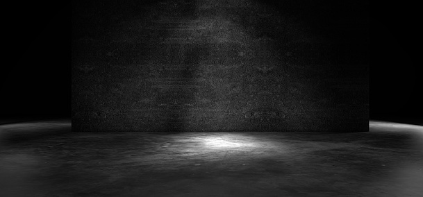 Empty cement room or space.Floor with  concrete wall texture background  illuminated by spotlight or lamppost.