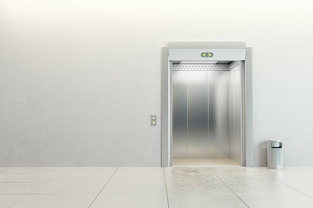 Empty elevator with open doors stock photo