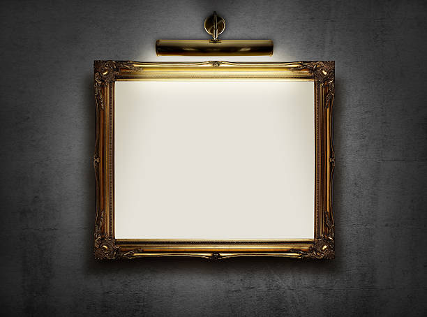 Empty frame on the wall Picture frame with blank canvas hanging on a wall in an art museum baroque style photos stock pictures, royalty-free photos & images