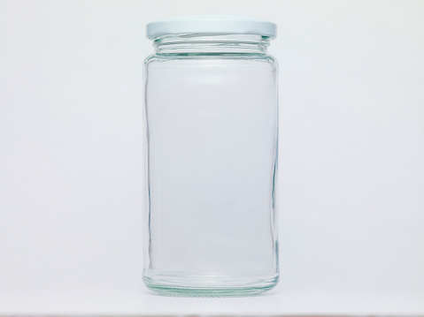 Empty glass Jar, sticker.