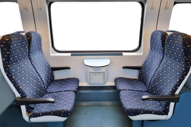 Empty interior of the train for long and short distance in Europe stock photo
