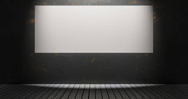 Empty movie screen on a rough dark wall - 3d render immage stock photo