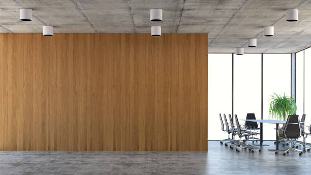 Empty office interior with conference table stock photo
