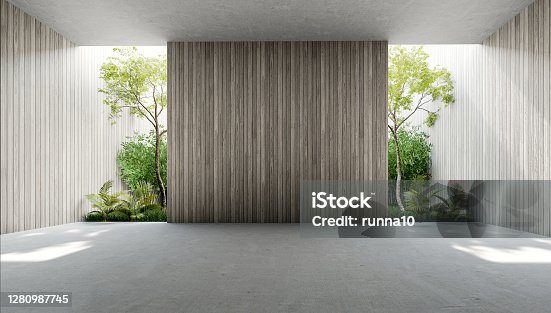 istock Empty old wood plank wall 3d render 1280987745