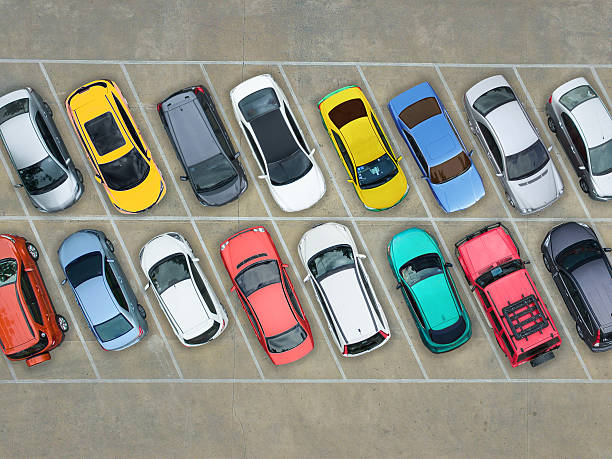 empty parking lots, aerial view. - parking stockfoto's en -beelden