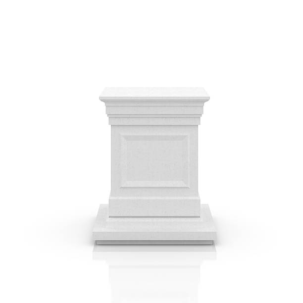 Empty pedestal in white on background Customizable, copy space image. pedestal stock pictures, royalty-free photos & images