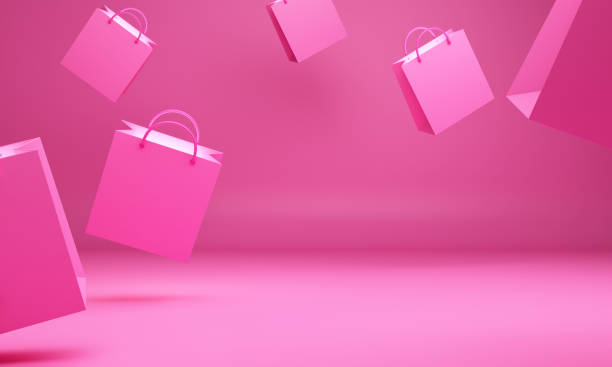 lege roze boodschappentas in de studio verlichting, design concept voor valentijnsdag. - boodschappentas tas stockfoto's en -beelden