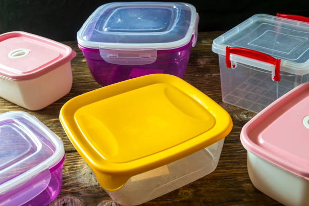 Empty plastic containers for food. stock photo