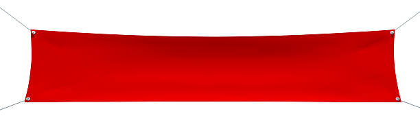 Empty red banner with corners ropes stock photo