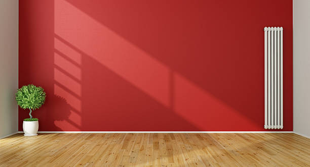 Empty Red Living Room stock photo