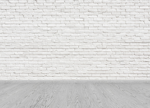 Empty Room With Grey Wooden Floor And Old White Painted