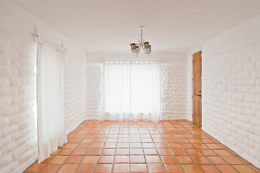 Empty Rustic Room With White Adobe Brick Wall And Tiles Stock Photo Download Image Now iStock