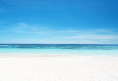 Empty sandy beach and sea with clear sky background