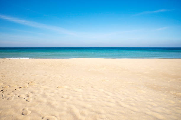 Empty sea sand and beach summer background with copy space Amazing beach beautiful sand in Phuket Thailand stock photo