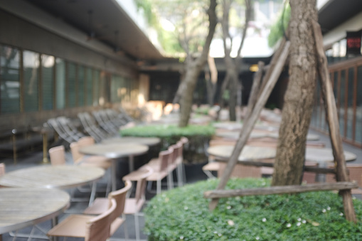 Empty Sitting Around A Table In Garden Restaurantsetting Backyard