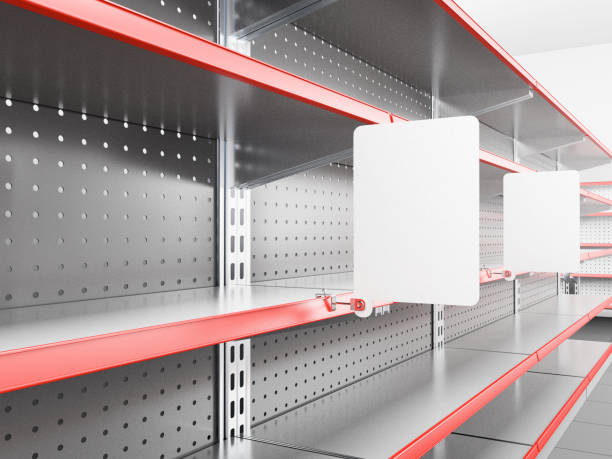 Empty Store Shelves With Rectangles Wobblers stock photo