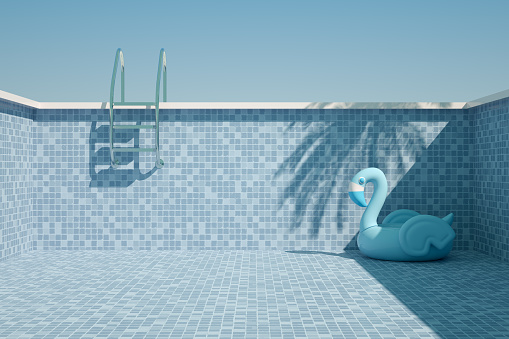 3d rendering of Empty Swimming Pool, Summer Holiday Travel Background.