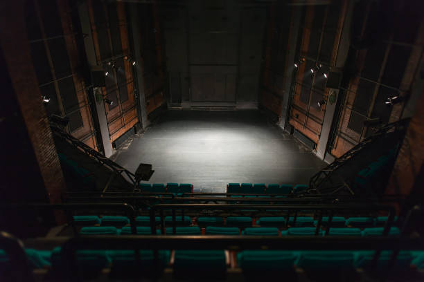 empty theater stage empty theater stage, no audience and light at the center stage performance space stock pictures, royalty-free photos & images
