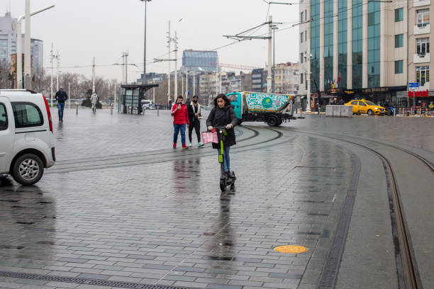 Empty view of Istiklal street, Beyoglu, Istanbul. stock photo