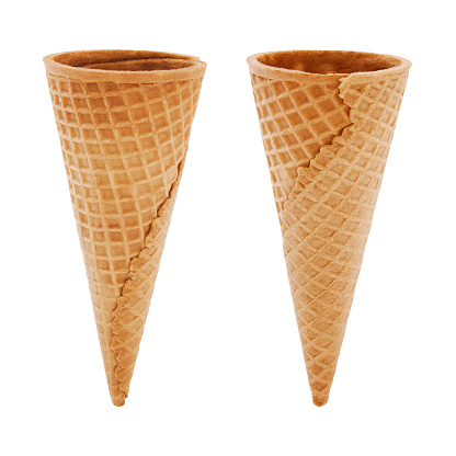 Empty Wafer Ice Cream Cones isolated on white