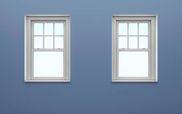 Empty wall with windows Empty blue wall with wooden windows. 3D rendering window frame stock pictures, royalty-free photos & images