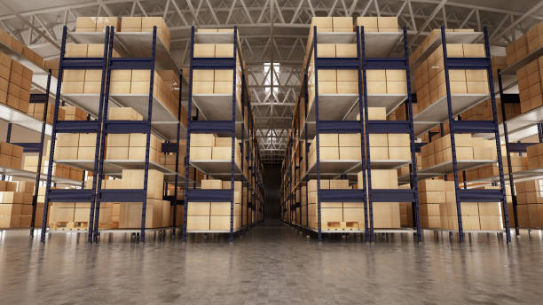 Empty Warehouse Full of Cargo Empty warehouse. 3D Render rack stock pictures, royalty-free photos & images