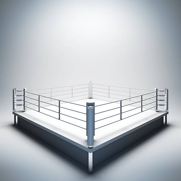 Empty white boxing ring. 3d render illustration blank template layout of empty white boxing ring. Empty copy space to place your text, object, logo or photo boxers. boxing ring stock pictures, royalty-free photos & images