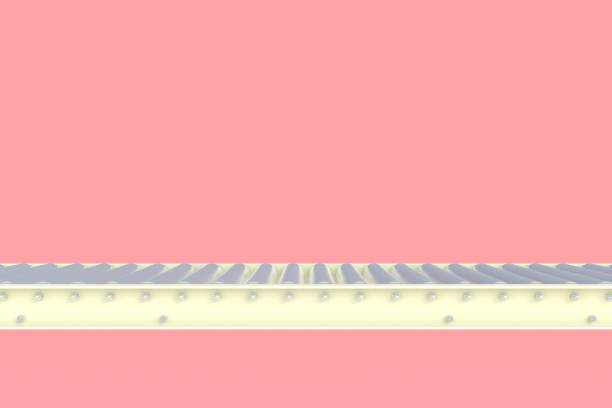 Empty white conveyor line isolated on a pink background, Delivery concept, For product display, 3d rendering stock photo