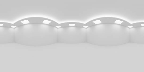 Empty white room with square embedded ceiling lamps HDRI map HDRI environment map of empty white room with white wall, floor and ceiling with square embedded ceiling lamps and hidden ceiling lights, 360 degrees spherical panorama background, 3d illustration high dynamic range imaging stock pictures, royalty-free photos & images