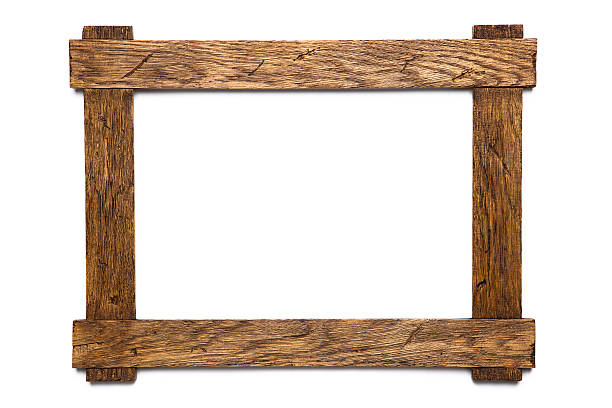 Empty wooden photo frame on white background stock photo