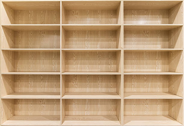 Empty wooden shelf stock photo