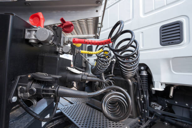 Engine and compressed air hoses of a truck Engine and compressed air hoses of a truck brake stock pictures, royalty-free photos & images