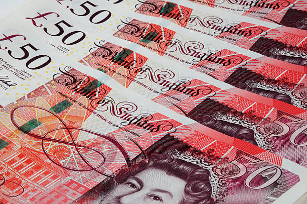English fifty pound notes. stock photo