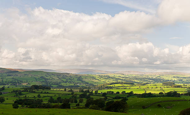 English landscape "View across the Ribble Valley towards the Trough of Bowland from Jeffrey Hill, Longridgestitched from a number of images" lancashire stock pictures, royalty-free photos & images